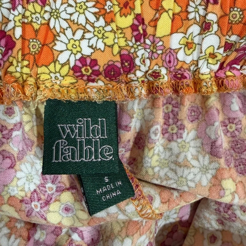 Wild Fable Womens Orange Floral Ruffle Hem Paperbag Waist Shorts Small Retro 70s
